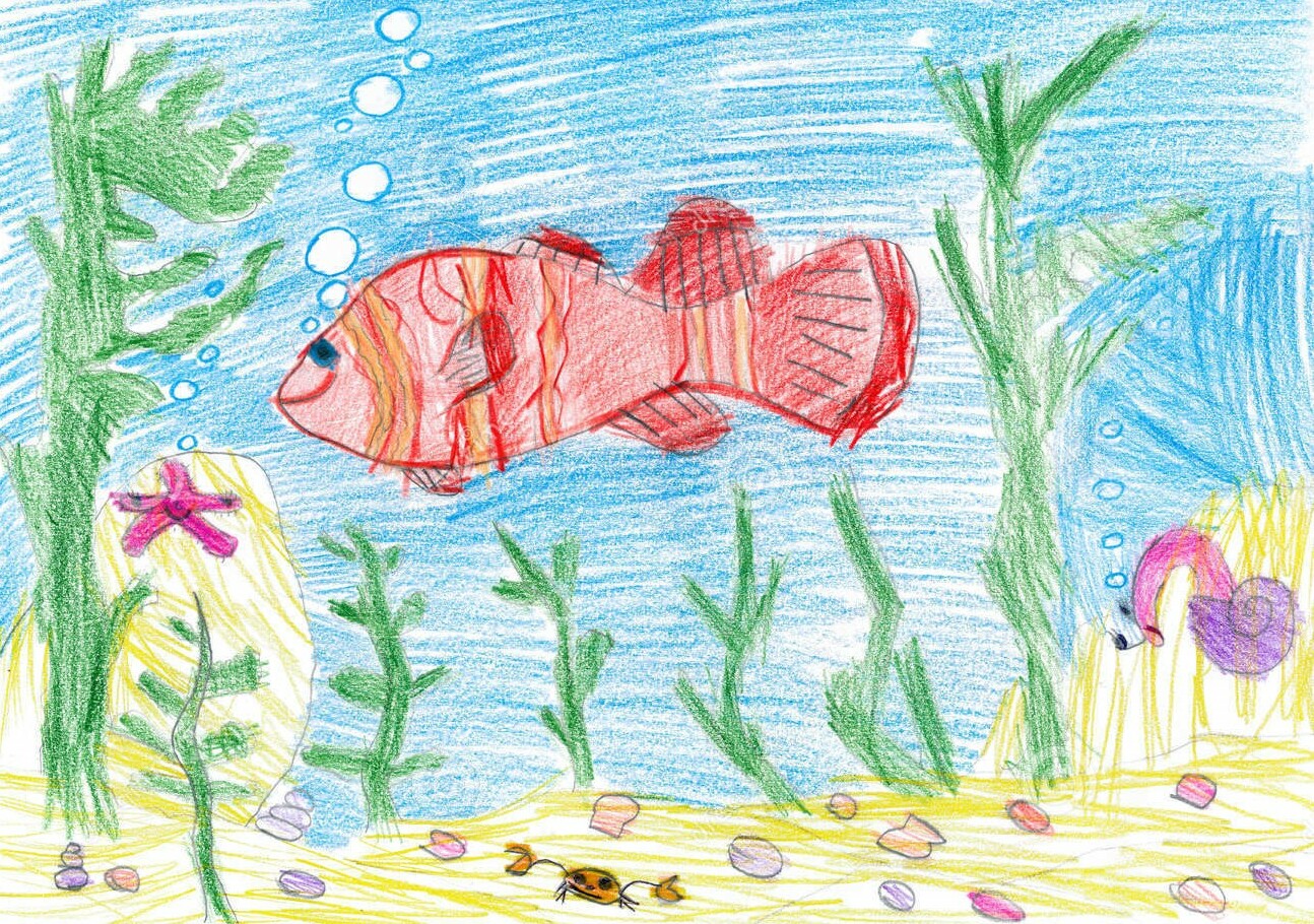 Рыбки в озере рисование