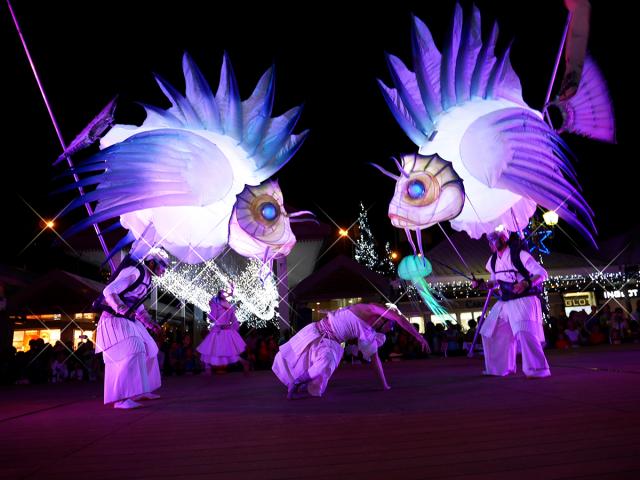Des poissons géants et lumineux dans la parade Des poissons géants et lumineux dans la parade