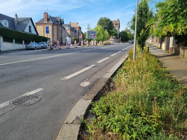 L'avenue Georges-Métayer vue d'en bas avec asphalte et sur la gauche une allée herbeuse