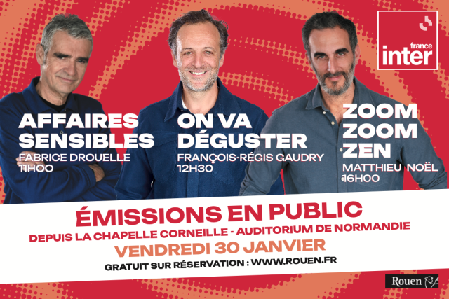 Les trois présentateurs de France Inter : Fabrice Drouelle, François-Régis Gaudry et Mathieu Noël