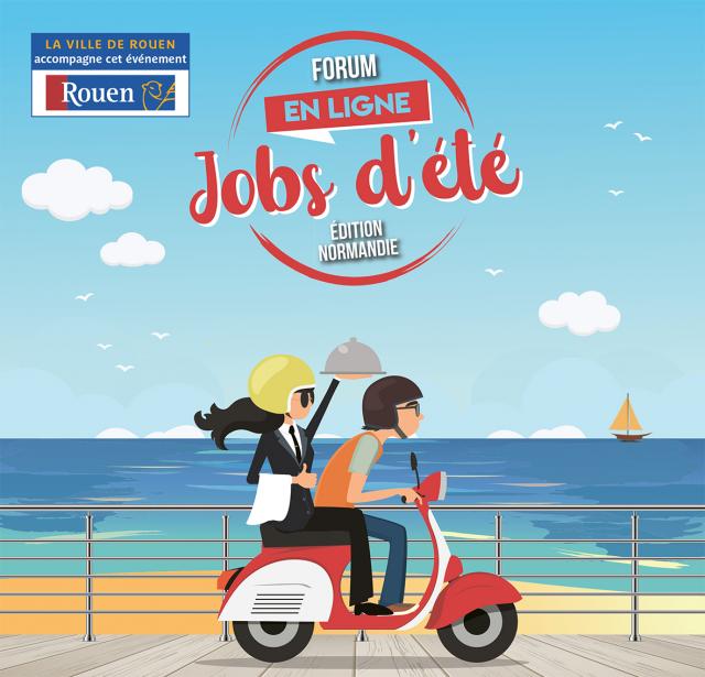 Un job d'été à décrocher en ligne du 12 au 21 avril 2021 Affiche recadrée Forum Jobs d'été du Crij Normandie