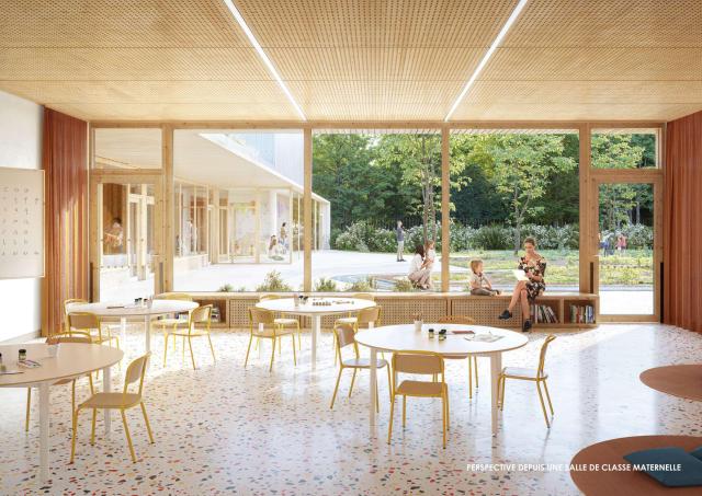 Vue d'une salle de classe de maternelle 