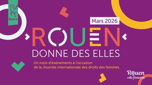 Le visuel sur fond violet de Rouen donne des elles