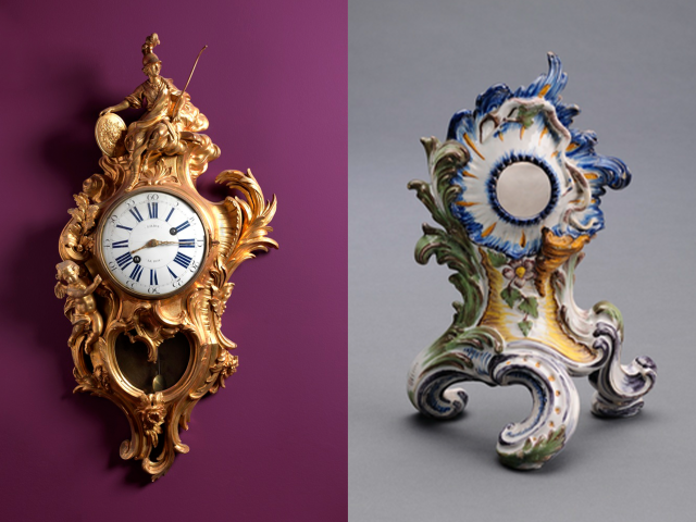 Deux cartels du XVIIIe siècle l'un recouvert de feuille d'or et l'autre en céramique   