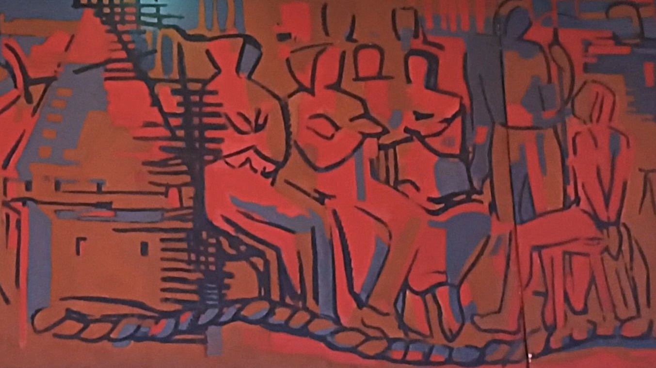 Photo de l'oeuvre de Georges MIRIANON (1910-1986), Panneaux sur l’histoire de Rouen, 1961-1962. Toile marouflée sur métal.